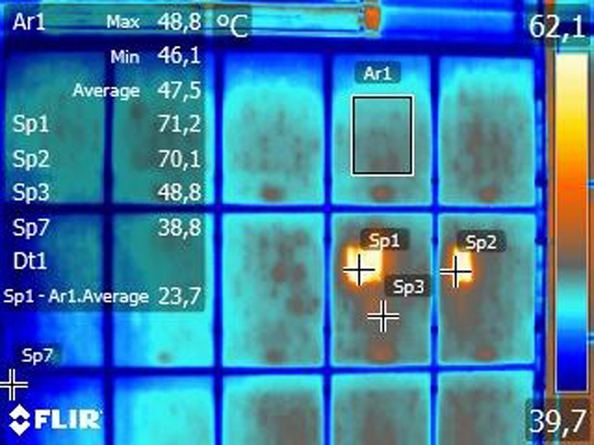 Infrared thermography on photovoltaic panels.